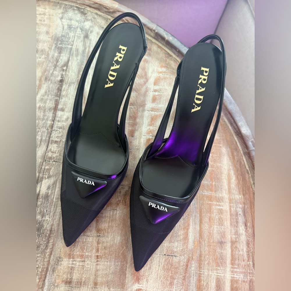 Prada sling back black mesh heels size 38